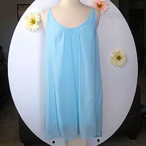 Nightie 50s Style Chiffon Sheer Baby Blue with Lining Spaghetti Straps size XL
